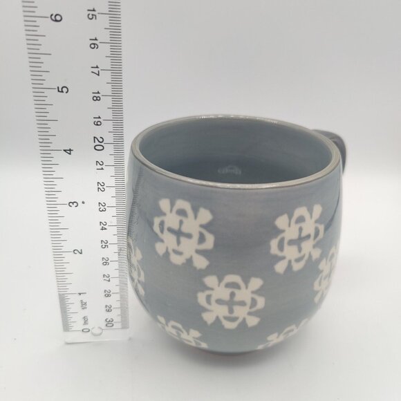 Set Of 2 Oversized 20oz Baum Brothers Phara Gray Stoneware Boho Pot Belly Mugs - Picture 7 of 9